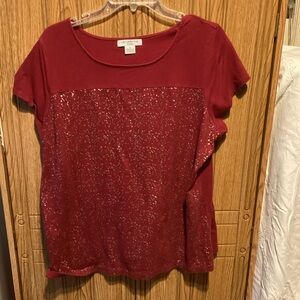 Croft & Barrow Burgundy Sequin Short Sleeve Top